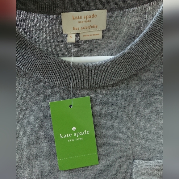 Kate Spade gray Bow detailed pocket silk and cotton Knit top size S - Picture 7 of 10